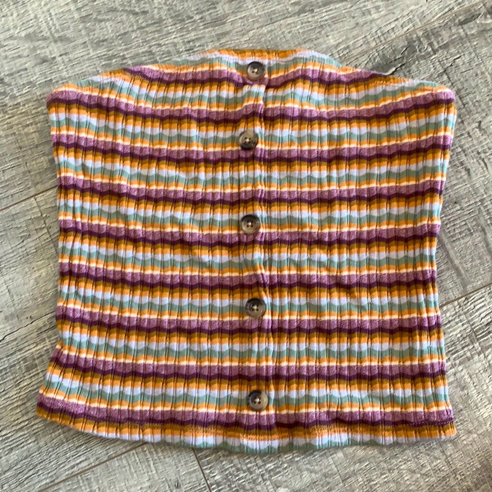 button up striped tube top American Eagle